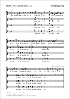 Jetzt kommen die lustigen Tage Partition, édition séparée avec recueil de musique chorale