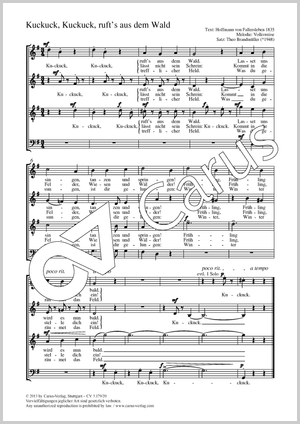 Kuckuck, Kuckuck, ruft's aus dem Wald Partitur, Einzelausgabe aus Chorbuch