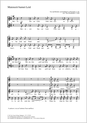 Maienzeit bannet Leid Partition, édition séparée avec recueil de musique chorale