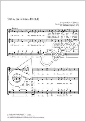 Trariro, der Sommer, der ist do Score, separate edition from a choral collection