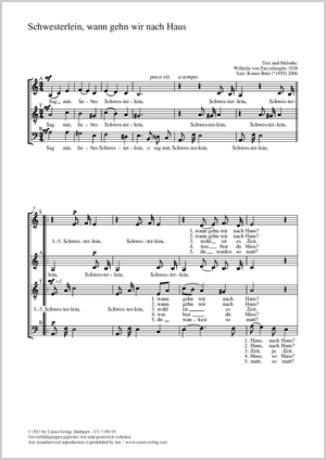 Schwesterlein, wann gehn wir nach Haus Partitur, Einzelausgabe aus Chorbuch