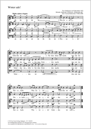 Winter ade! Partitur, Einzelausgabe aus Chorbuch