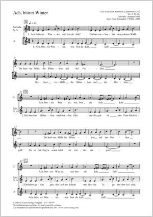 Ach, bittrer Winter Partition, édition séparée avec recueil de musique chorale