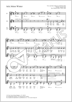 Ach, bittrer Winter Partition, édition séparée avec recueil de musique chorale