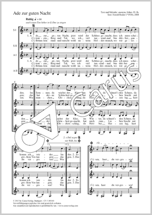 Ade zur guten Nacht Partition, édition séparée avec recueil de musique chorale