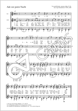 Ade zur guten Nacht Partitur, Einzelausgabe aus Chorbuch