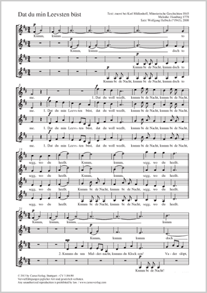 Dat du min Leevsten büst Partition, édition séparée avec recueil de musique chorale