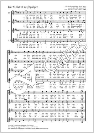 Der Mond ist aufgegangen Partitur, Einzelausgabe aus Chorbuch