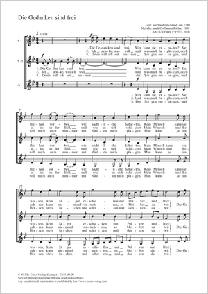 Die Gedanken sind frei Partition, édition séparée avec recueil de musique chorale