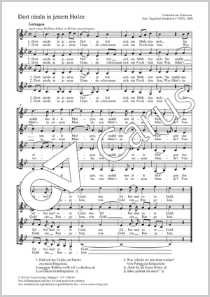 Dort niedn in jenem Holze Volkslied aus Schlesien Score, separate edition from a choral collection