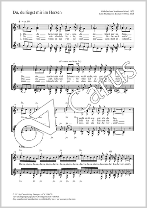 Du, du liegst mir im Herzen Partitur, Einzelausgabe aus Chorbuch