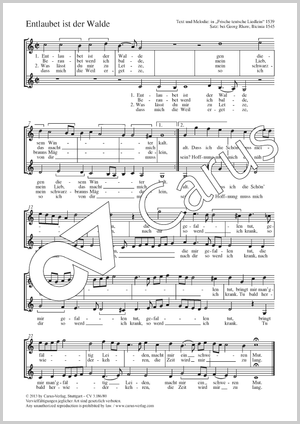 Entlaubet ist der Walde Score, separate edition from a choral collection