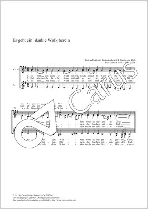 Es geht ein' dunkle Wolk herein Score, separate edition from a choral collection