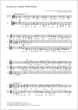 Es geht ein' dunkle Wolk herein Partition, édition séparée avec recueil de musique chorale