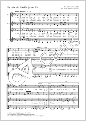 Es steht ein Lind in jenem Tal Partitur, Einzelausgabe aus Chorbuch