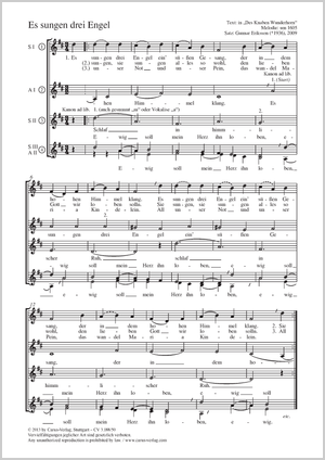 Es sungen drei Engel Partition, édition séparée avec recueil de musique chorale