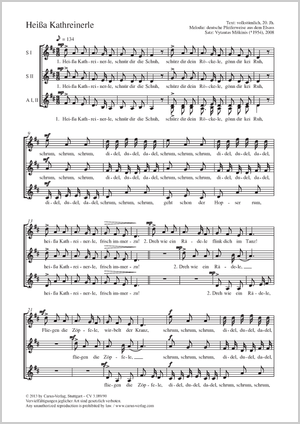 Heißa Kathreinerle Partition, édition séparée avec recueil de musique chorale
