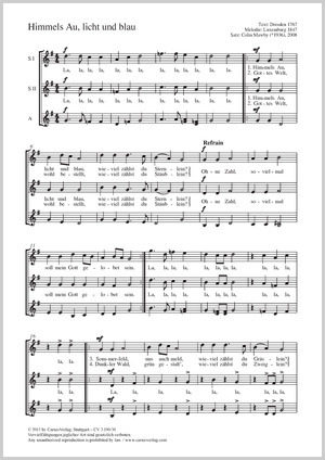Himmels Au, licht und blau Partition, édition séparée avec recueil de musique chorale