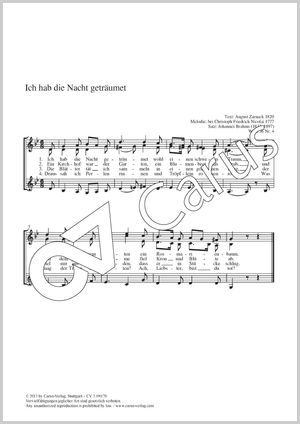 Ich hab die Nacht geträumet Score, separate edition from a choral collection