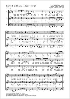 Ich weiß nicht, was soll es bedeuten Lore-Ley Score, separate edition from a choral collection
