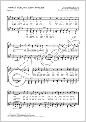 Ich weiß nicht, was soll es bedeuten Lore-Ley Score, separate edition from a choral collection