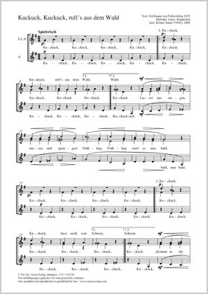 Kuckuck, Kuckuck, ruft's aus dem Wald Partitur, Einzelausgabe aus Chorbuch