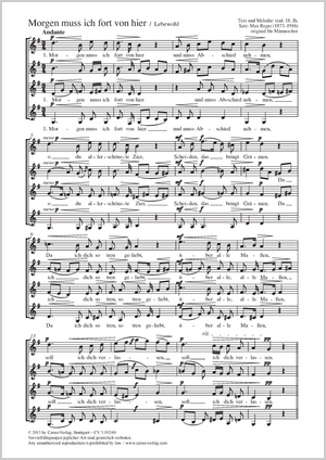 Morgen muss ich fort von hier Lebewohl Partitur, Einzelausgabe aus Chorbuch