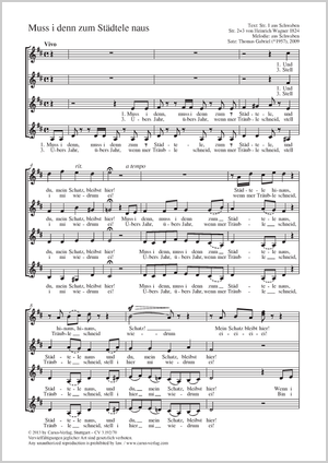 Muss i denn zum Städtele naus Partitur, Einzelausgabe aus Chorbuch