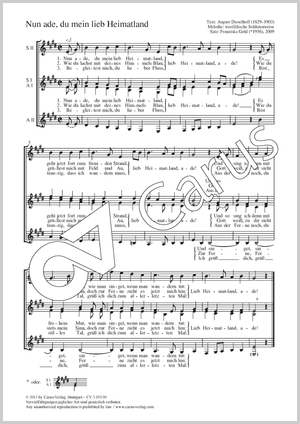 Nun ade, du mein lieb Heimatland Partitur, Einzelausgabe aus Chorbuch
