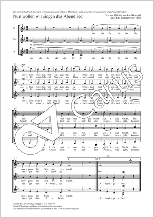 Nun wollen wir singen das Abendlied Partition, édition séparée avec recueil de musique chorale