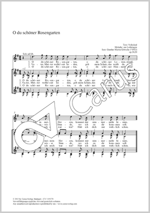 O du schöner Rosengarten Partitur, Einzelausgabe aus Chorbuch