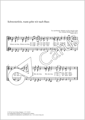 Schwesterlein, wann gehn wir nach Haus Partition, édition séparée avec recueil de musique chorale