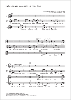 Schwesterlein, wann gehn wir nach Haus Partition, édition séparée avec recueil de musique chorale