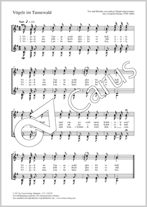 Vögele im Tannewald Score, separate edition from a choral collection
