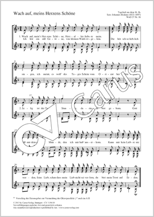 Wach auf, meins Herzens Schöne Partition, édition séparée avec recueil de musique chorale
