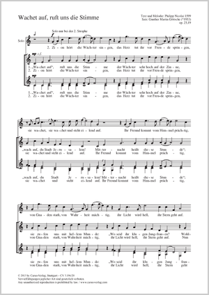 Wachet auf, ruft uns die Stimme Partitur, Einzelausgabe aus Chorbuch
