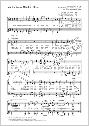 Weiß mir ein Blümlein blaue Partitur, Einzelausgabe aus Chorbuch