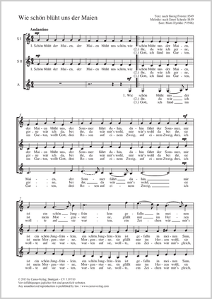 Wie schön blüht uns der Maien Score, separate edition from a choral collection