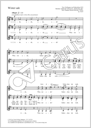 Winter ade Partitur, Einzelausgabe aus Chorbuch