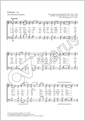 Untreue Das zerbrochene Ringlein Partition, édition séparée avec recueil de musique chorale