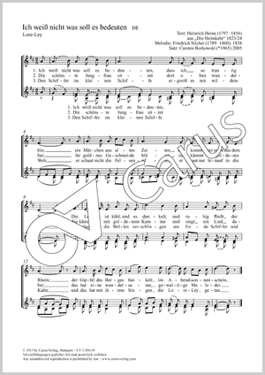 Ich weiß nicht was soll es bedeuten Score, separate edition from a choral collection