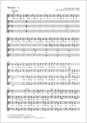 Scedryk Partitur, Einzelausgabe aus Chorbuch, In dieser Ausgabe / in this edition: Coro SSAA