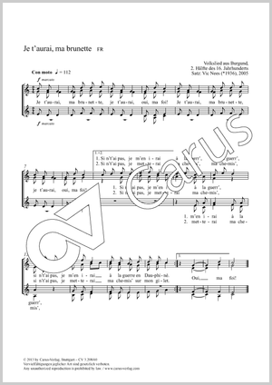 Je t'aurai, ma brunette Score, separate edition from a choral collection, In dieser Ausgabe / in this edition: Coro SSAA