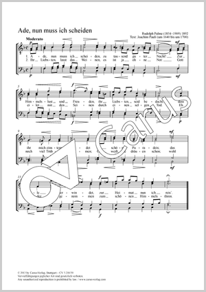 Ade, nun muss ich scheiden Partitur, Einzelausgabe aus Chorbuch