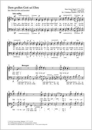 Dem großen Gott sei Ehre Der Mensch lebt und bestehet Partition, édition séparée avec recueil de musique chorale