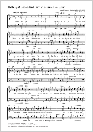 Joseph Heinrich Breitenbach: Halleluja! Lobet den Herrn in seinem Heiligtum - Noten | Carus-Verlag