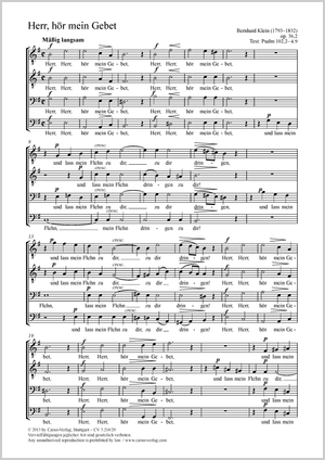 Herr, hör mein Gebet Score, separate edition from a choral collection