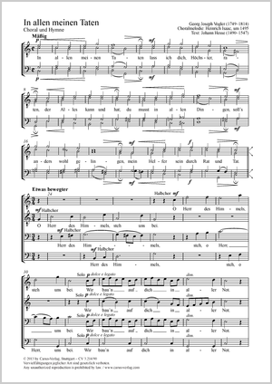 In allen meinen Taten Choral und Hymne Partition, édition séparée avec recueil de musique chorale