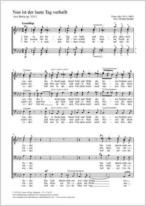 Nun ist der laute Tag verhallt Ave Maria Score, separate edition from a choral collection
