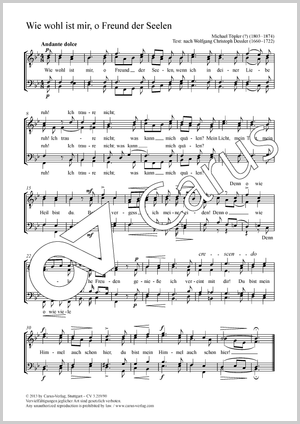 Wie wohl ist mir, o Freund der Seelen Partition, édition séparée avec recueil de musique chorale